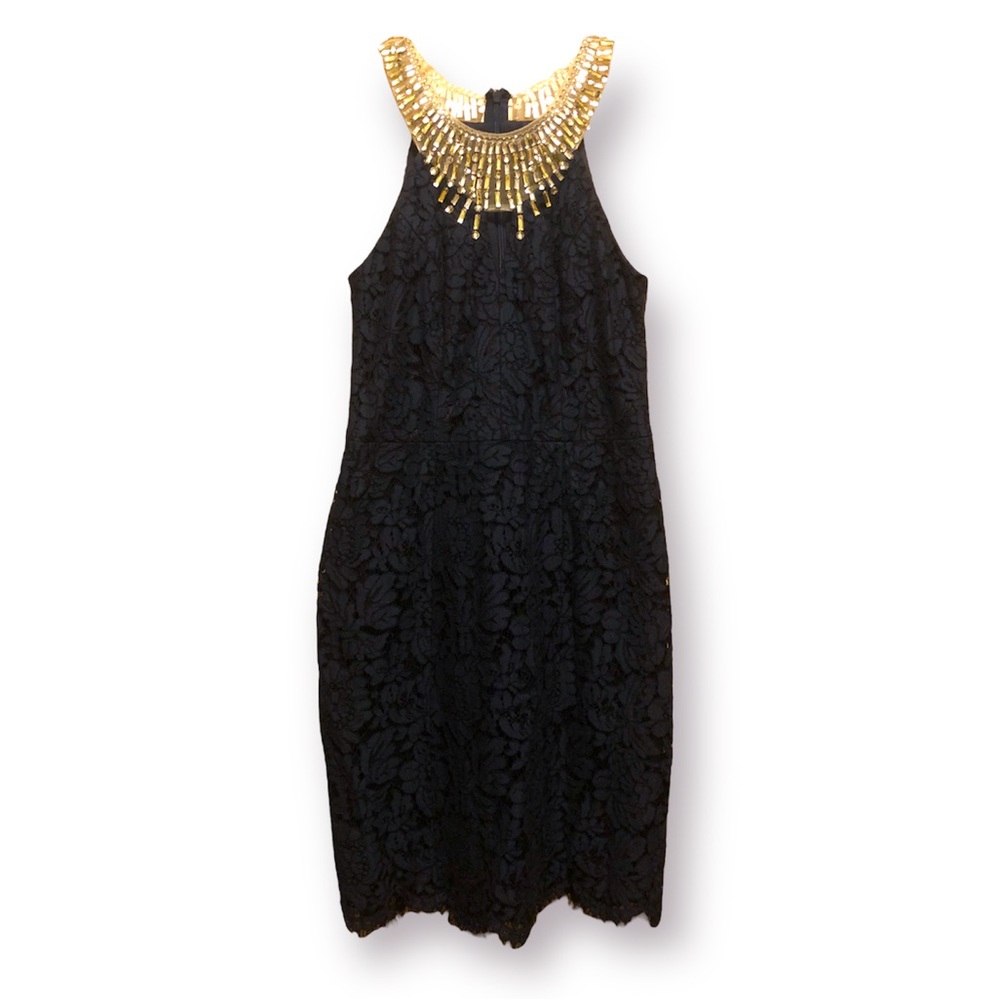 Decode 1.8 Navy Blue Lace Dress with Jeweled Neckline